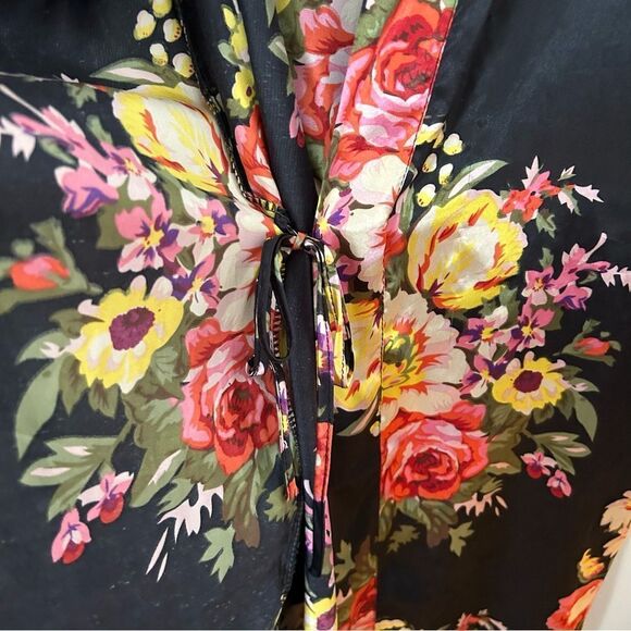 Ladygang Robe Floral Print Black Sleepwear Casual Neutral Adjustable one size - Picture 3 of 11